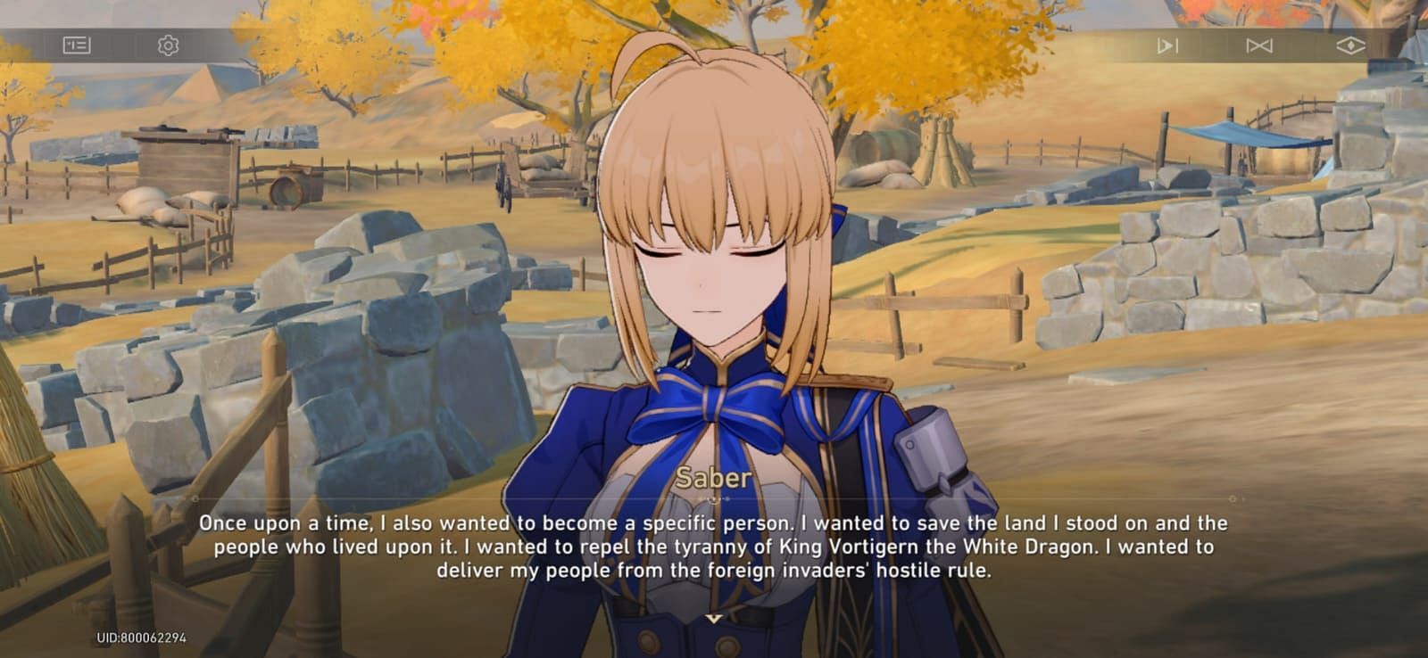 Saber expressing her thoughts she had growing up (Image via HoYoverse)